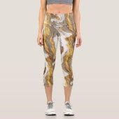Leggings Capri Abstract Gray Marble Texture with Flowing Gold (Recto)