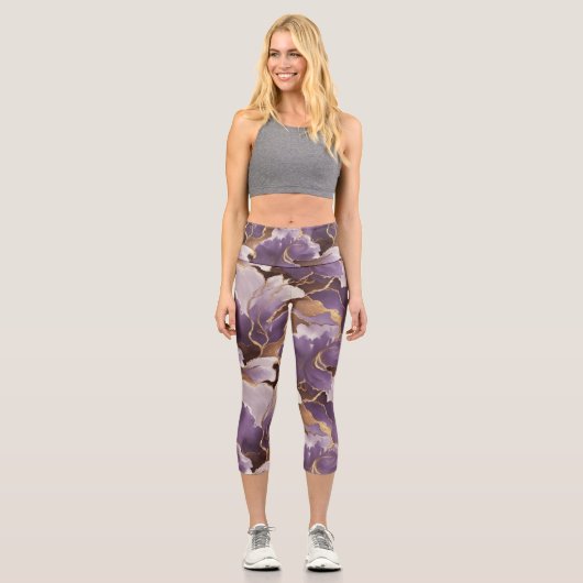 Leggings Capri abstract lavender and gold (Recto)