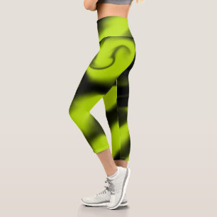 Leggings Capri Abstrait 3 en noir et vert citron