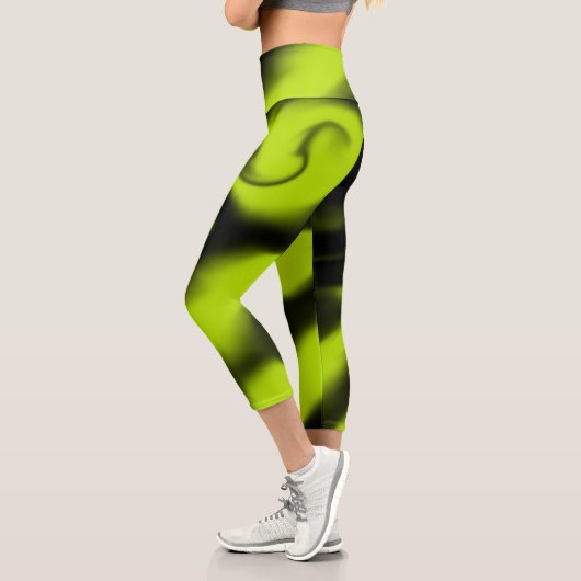 Leggings Capri Abstrait 3 en noir et vert citron (Gauche)