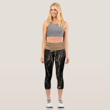 Abstrait Black_Beige Yoga Capris Par JOYA EVE
