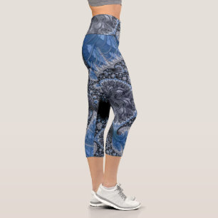 Leggings Capri Abstrait bleu et noir complexe fractal