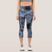 Leggings Capri Abstrait bleu et noir complexe fractal (Recto)