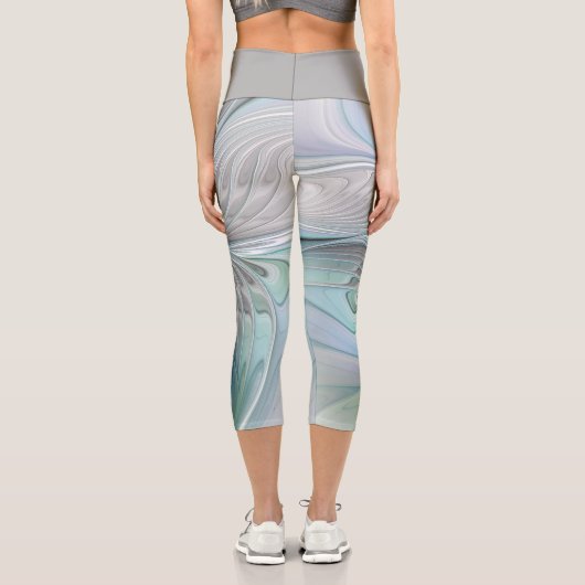 Leggings Capri Abstrait Bleu Vert Papillon Imaginaire Fractal Art (Verso)