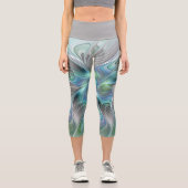 Leggings Capri Abstrait Bleu Vert Papillon Imaginaire Fractal Art (Recto)