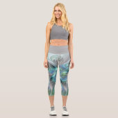 Leggings Capri Abstrait Bleu Vert Papillon Imaginaire Fractal Art (Recto)