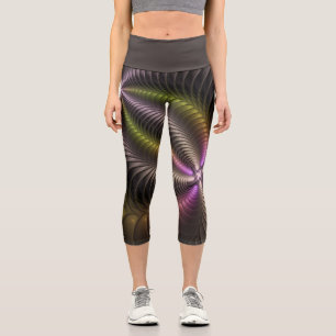 Leggings Capri Abstrait brillant Trippy coloré 3D Fractal Art