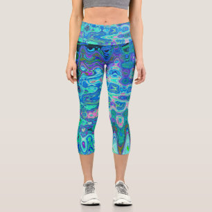 Leggings Capri Abstrait couleur bleu vague Mosaïque rétro