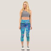 Leggings Capri Abstrait couleur bleu vague Mosaïque rétro (Recto)