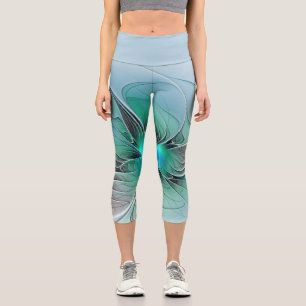 Leggings Capri Abstrait De Bleu, Art Fractal Moderne