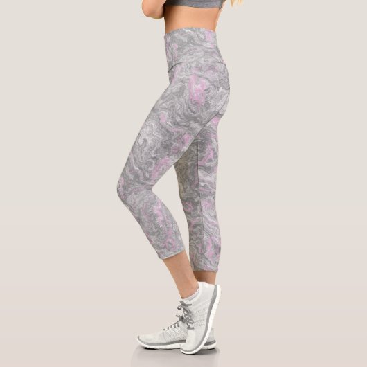Leggings Capri abstrait de marbre rose et gris (Gauche)