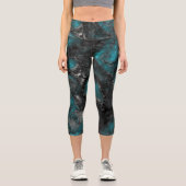 Leggings Capri Abstrait de marbre turquoise et argent (Recto)