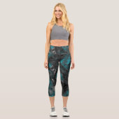 Leggings Capri Abstrait de marbre turquoise et argent (Recto)