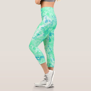 Leggings Capri abstrait de marbre vert et bleu