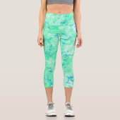 Leggings Capri abstrait de marbre vert et bleu (Recto)