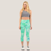 Leggings Capri abstrait de marbre vert et bleu (Recto)