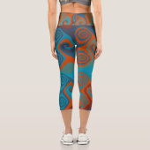 Leggings Capri Abstrait de tourbillon orange et turquoise (Verso)