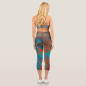 Leggings Capri Abstrait de tourbillon orange et turquoise (Verso)