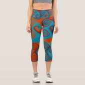 Leggings Capri Abstrait de tourbillon orange et turquoise (Recto)