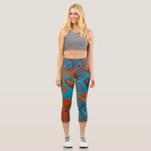 Leggings Capri Abstrait de tourbillon orange et turquoise (Recto)