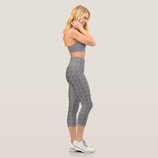 Leggings Capri Abstrait Élégant Blanc & Gris (Droite)