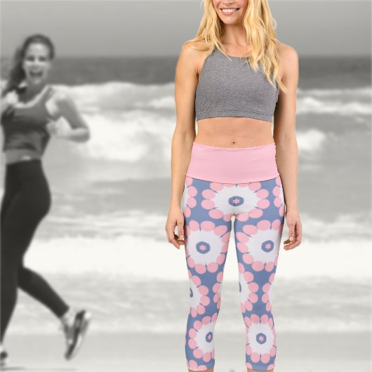Leggings Capri Abstrait floral rose bleu