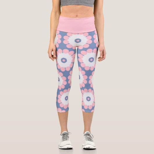 Leggings Capri Abstrait floral rose bleu (Recto)