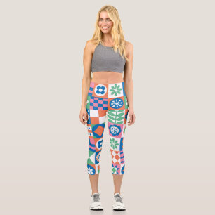 Leggings Capri Abstrait Floral Scandinavian Folk Motif