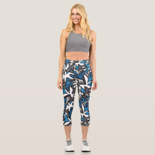 Leggings Capri abstrait, géométrique, motif, noir et bleu