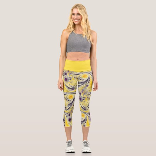 Leggings Capri Abstrait Jaune Fractal Art (Recto)