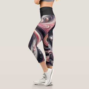 Leggings Capri Abstrait moderne de tournage rose, noir et blanc