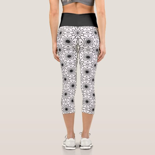 Leggings Capri Abstrait moderne en noir et blanc | (Verso)