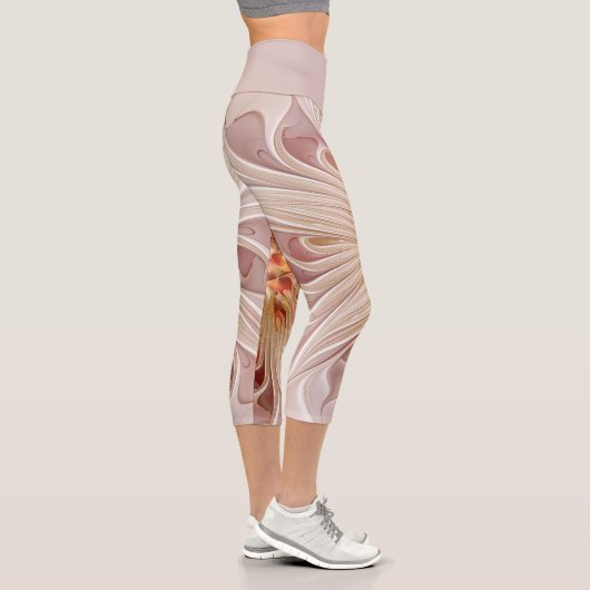 Leggings Capri Abstrait Moderne Peach Pastel Flower Fractal Art (Droite)