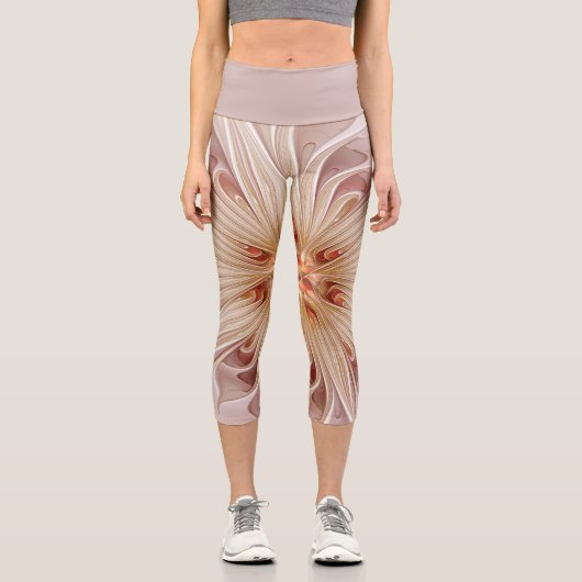 Leggings Capri Abstrait Moderne Peach Pastel Flower Fractal Art (Recto)