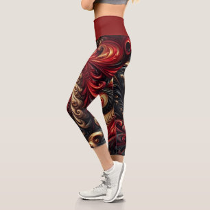 Leggings Capri Abstrait Moderne Rouges, Noir et Or