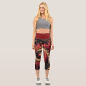 Leggings Capri Abstrait Moderne Rouges, Noir et Or (Recto)
