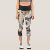 Leggings Capri Abstrait Moderne Swirling or, noir et blanc (Recto)