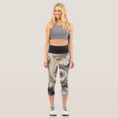 Leggings Capri Abstrait Moderne Swirling or, noir et blanc (Recto)