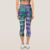 Leggings Capri Abstrait Mosaïque Rétro Ondulée Verte et Violette (Verso)
