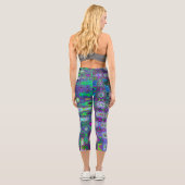 Leggings Capri Abstrait Mosaïque Rétro Ondulée Verte et Violette (Verso)