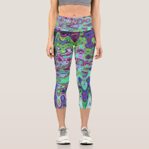 Leggings Capri Abstrait Mosaïque Rétro Ondulée Verte et Violette