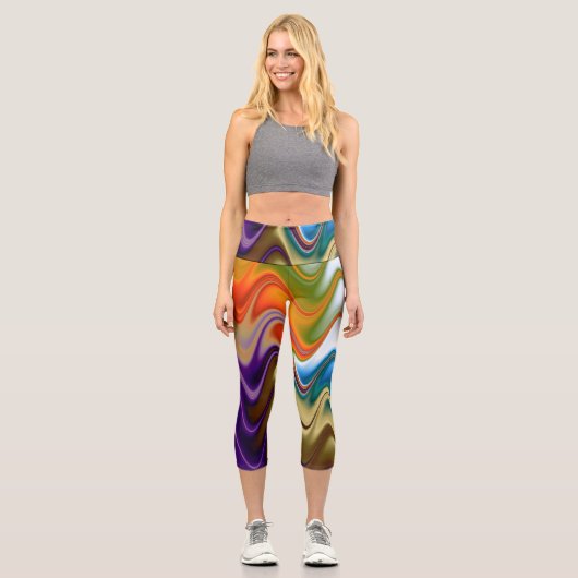 Leggings Capri Abstrait multicolore ondulé (Recto)