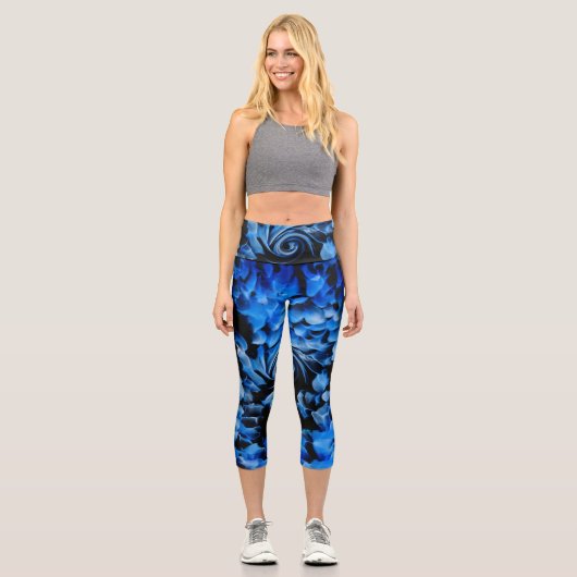 Leggings Capri Abstrait noir et bleu (Recto)
