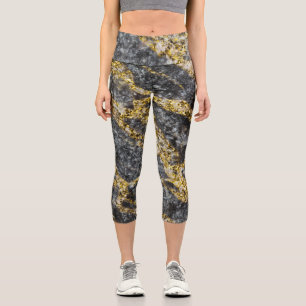 Leggings Capri Abstrait or étincelle texture rocheuse