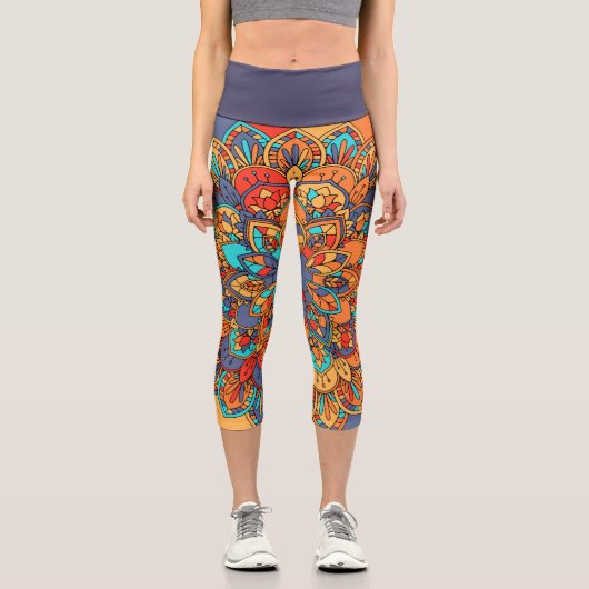 Leggings Capri Abstrait orange violet zen funky art (Recto)