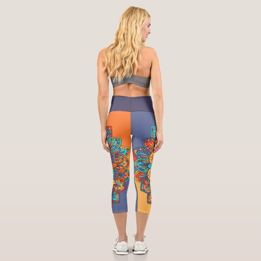 Leggings Capri Abstrait orange violet zen funky art (Verso)