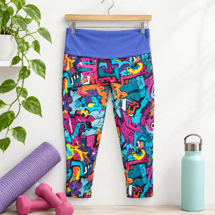 Leggings Capri Abstrait Pop Art Rétro Coloré Gras
