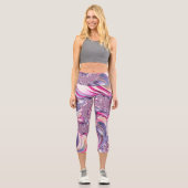 Leggings Capri Abstrait rose pourpre spirale fractale (Recto)