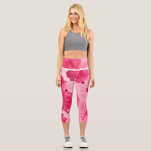 Leggings Capri Abstrait rose sur rose (Recto)