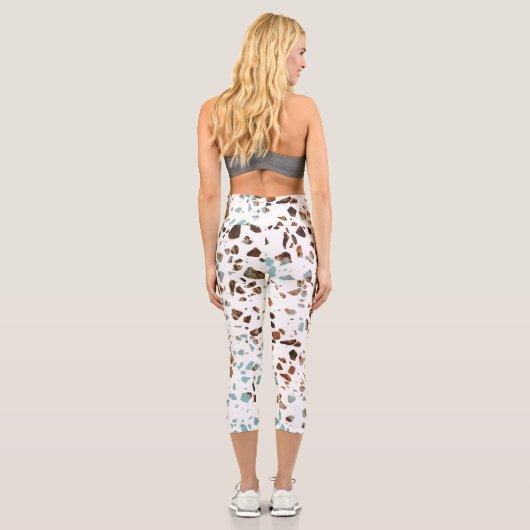 Leggings Capri Abstrait Terrazzo Mosaic rouille Brown & Motif ble (Verso)